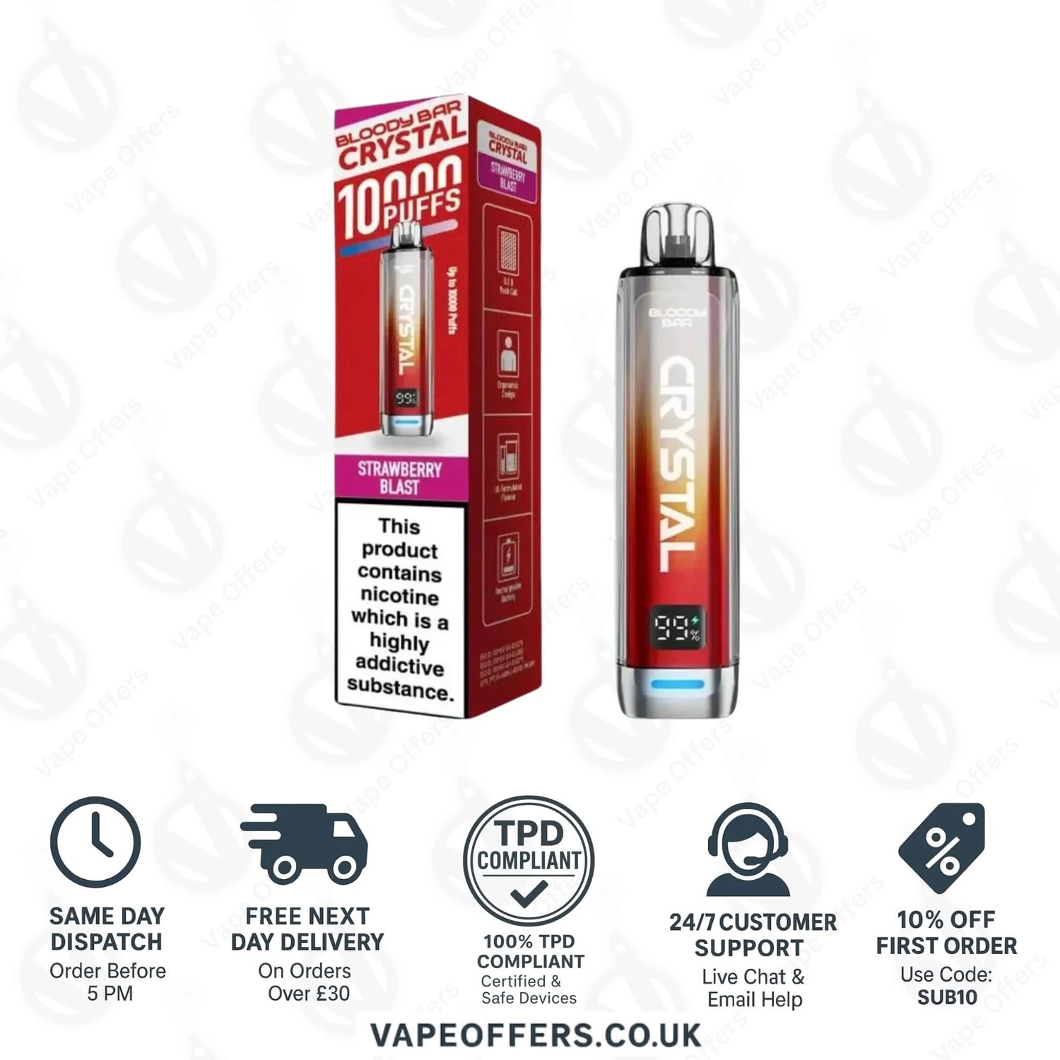 Strawberry Blast Bloody Bar Crystal 10K Prefilled Pod Kit 