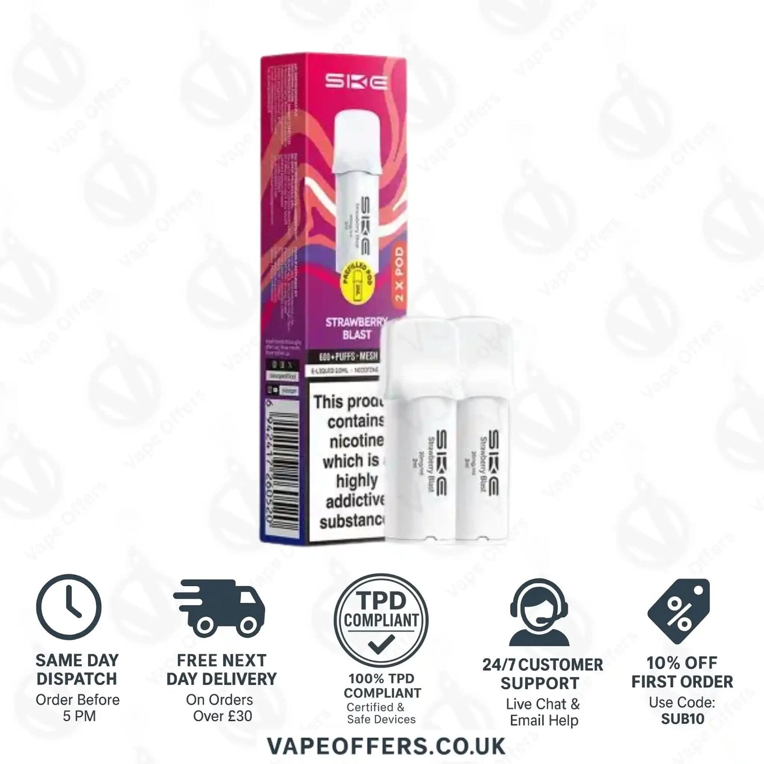 Strawberry Blast SKE Crystal Bar 600 Pro Prefilled Pods 