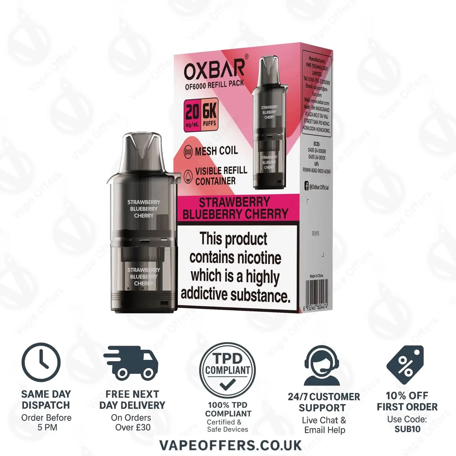 Strawberry Blueberry Cherry OXBAR OF 6000 Prefilled Pod 