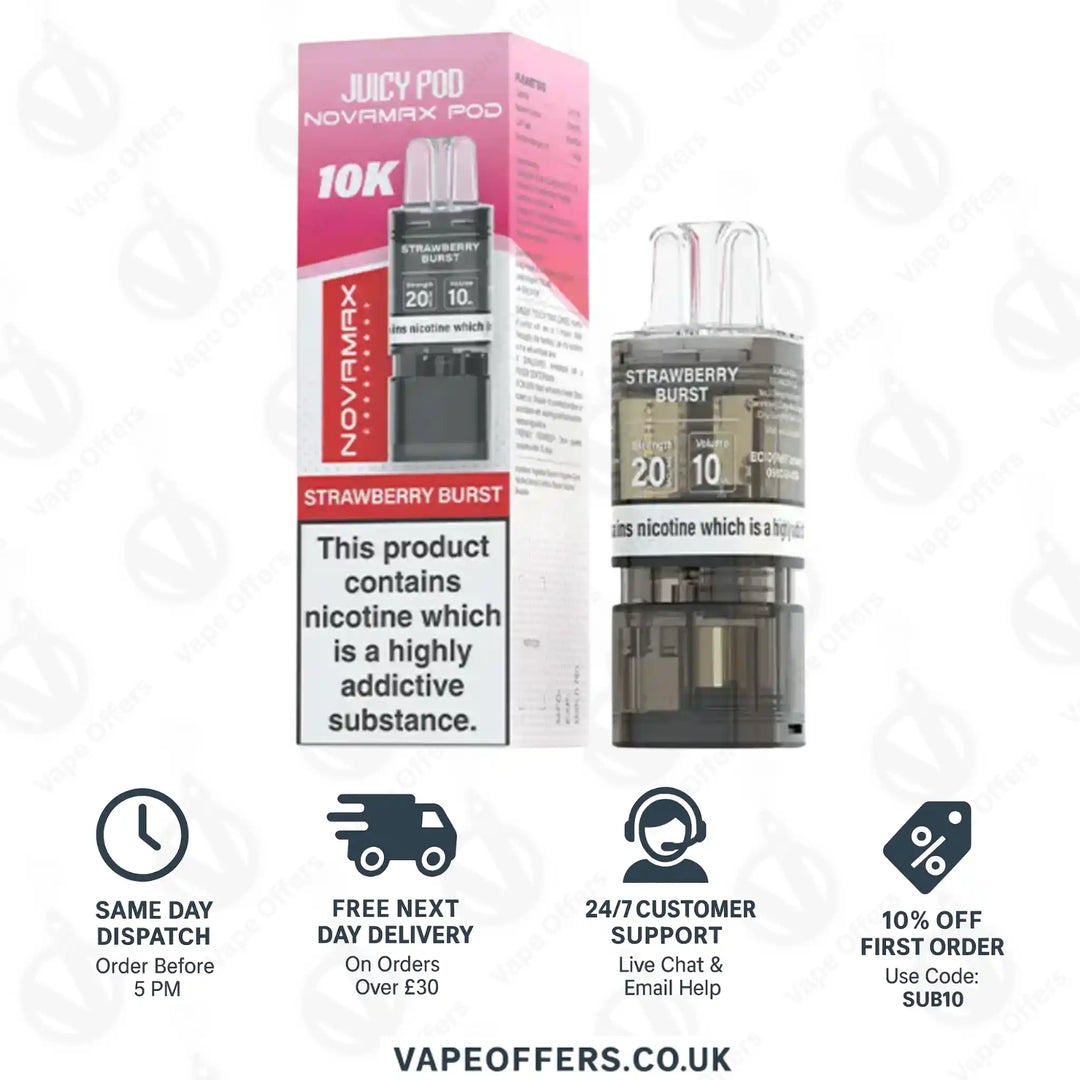 Juicy Pod Novamax 10K Prefilled Pods - Strawberry Brust 