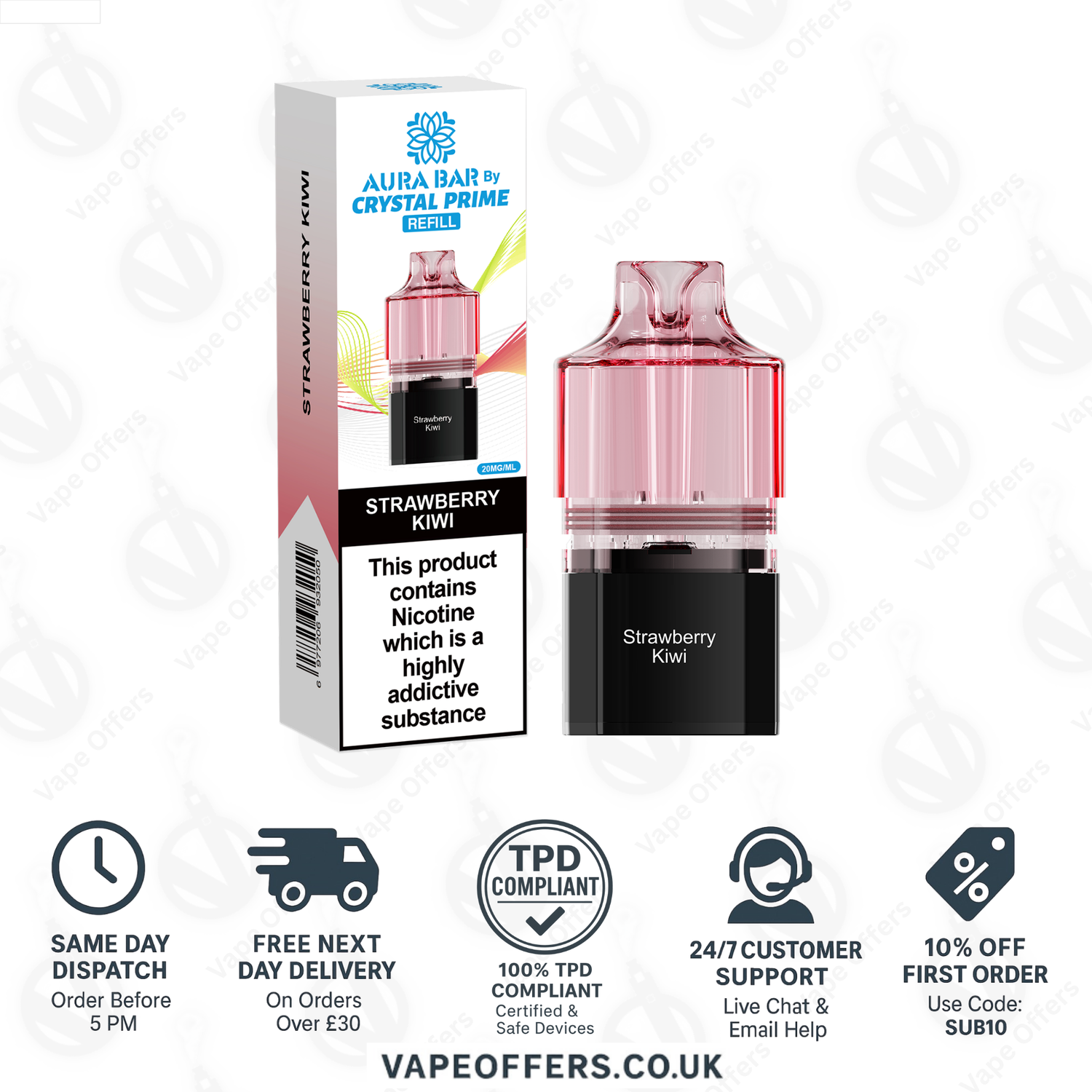 Strawberry Kiwi Crystal Prime Aura Bar 10k Pod 