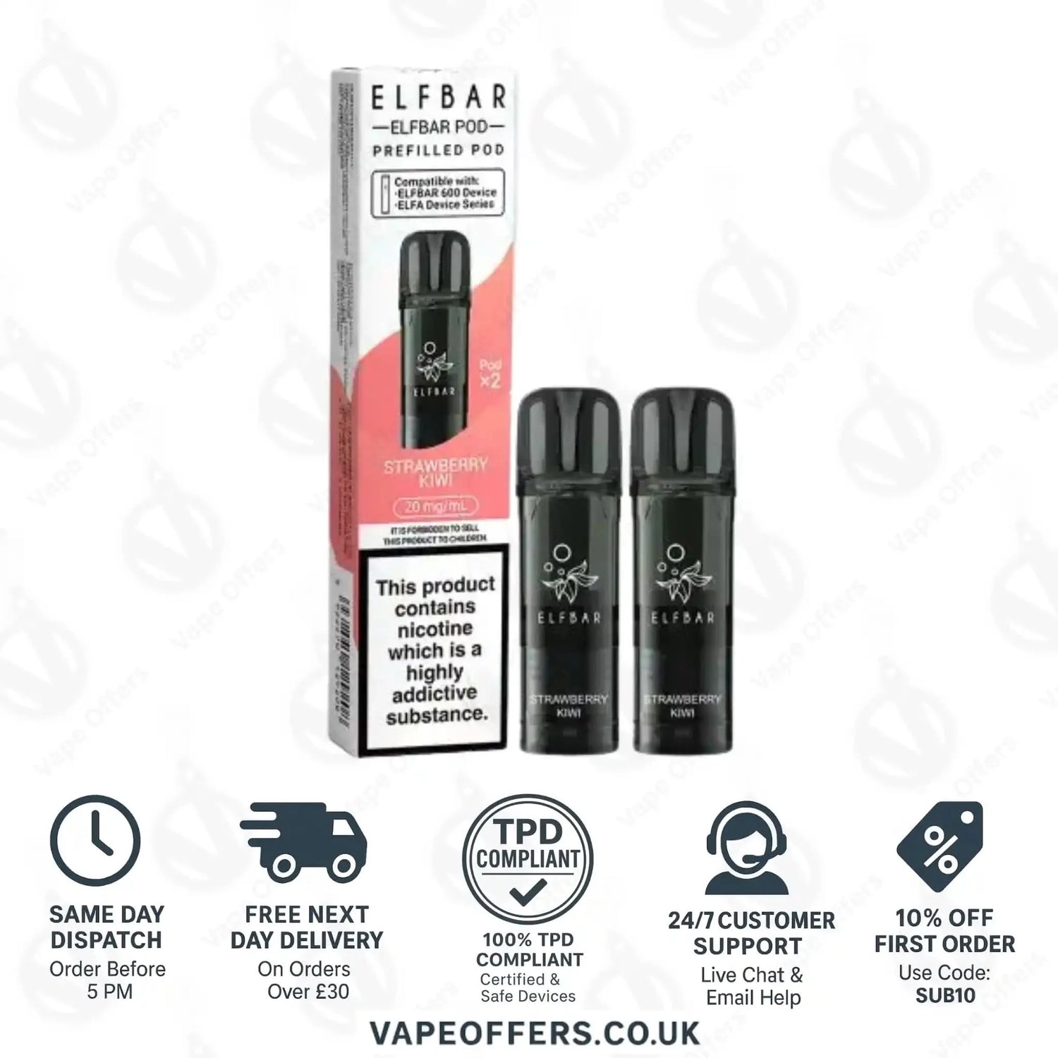 Strawberry Kiwi  Elf Bar 600 Prefilled Pod 