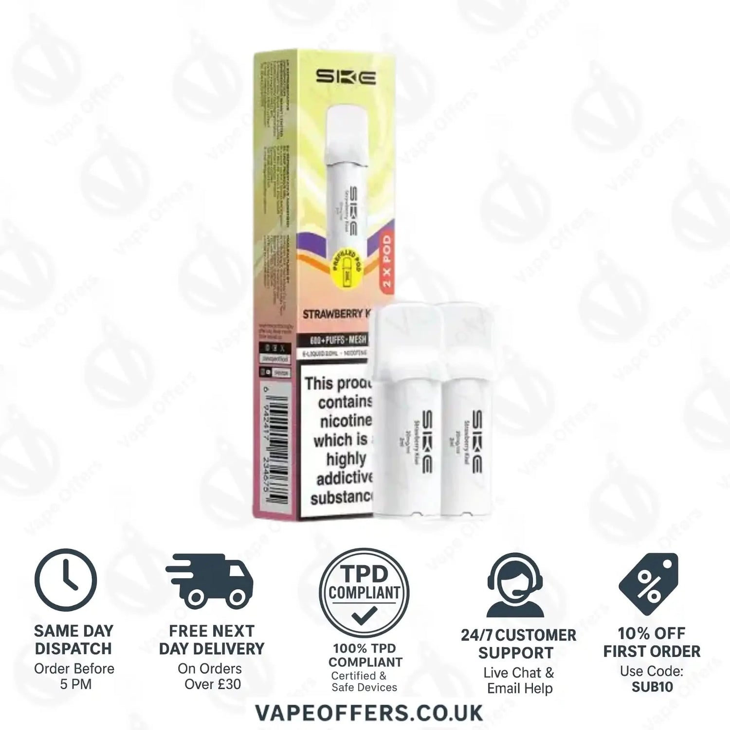 Strawberry Kiwi SKE Crystal Bar 600 Pro Prefilled Pods 