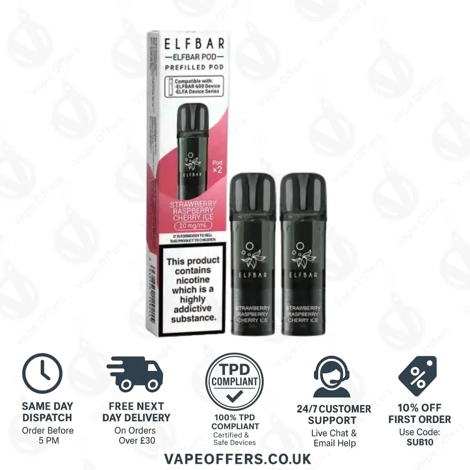 Strawberry Raspberry Cherry Ice Elf Bar 600 Prefilled Pod 