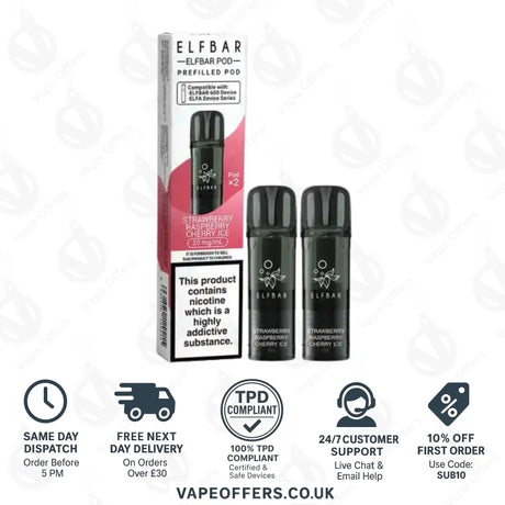 Strawberry Raspberry Cherry Ice Elf Bar 600 Prefilled Pod