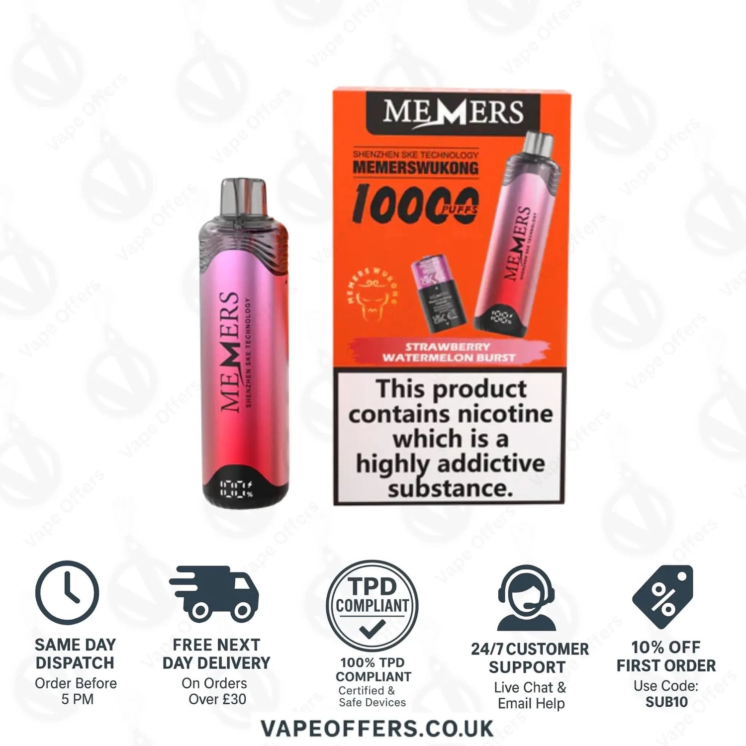 Strawberry Watermelon Burst SKE Memers WuKong V10K Puffs Vape Kit  