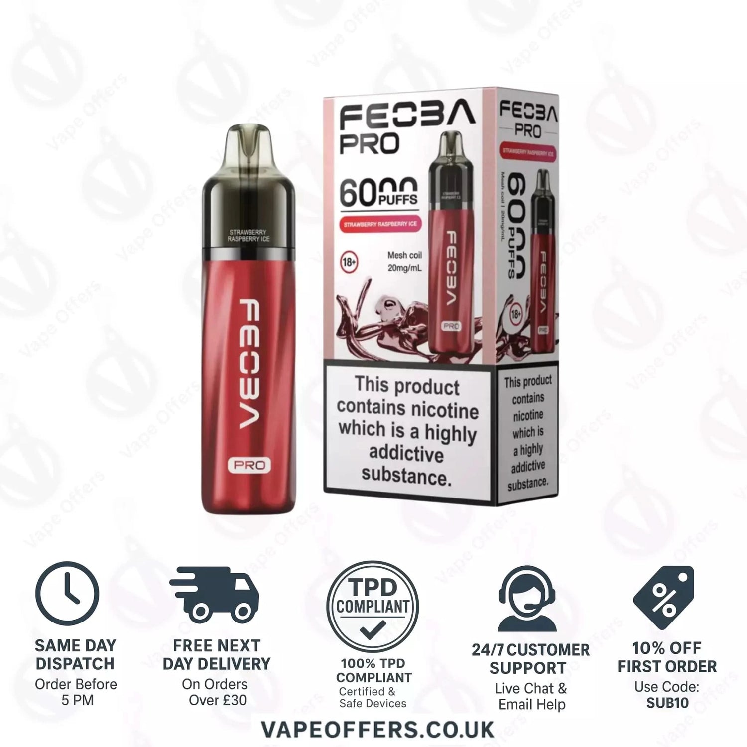 Strawberry Watermelon Ice Feoba Pro 6000 Puffs Prefilled Pod Kit 