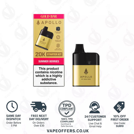 Summer Berries Gold Bar Apollo 20K Puffs Pod Vape Kit