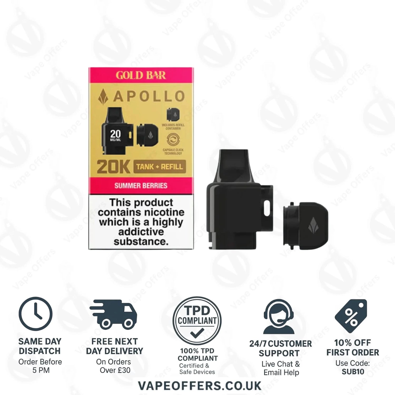 Summer Berries Gold Bar Apollo 20K Puffs Vape Pods 