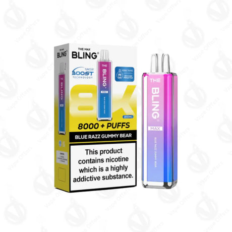 The Crystal Bling Max 8000 Blue Razz Gummy Bear Preffilled Pod Kit