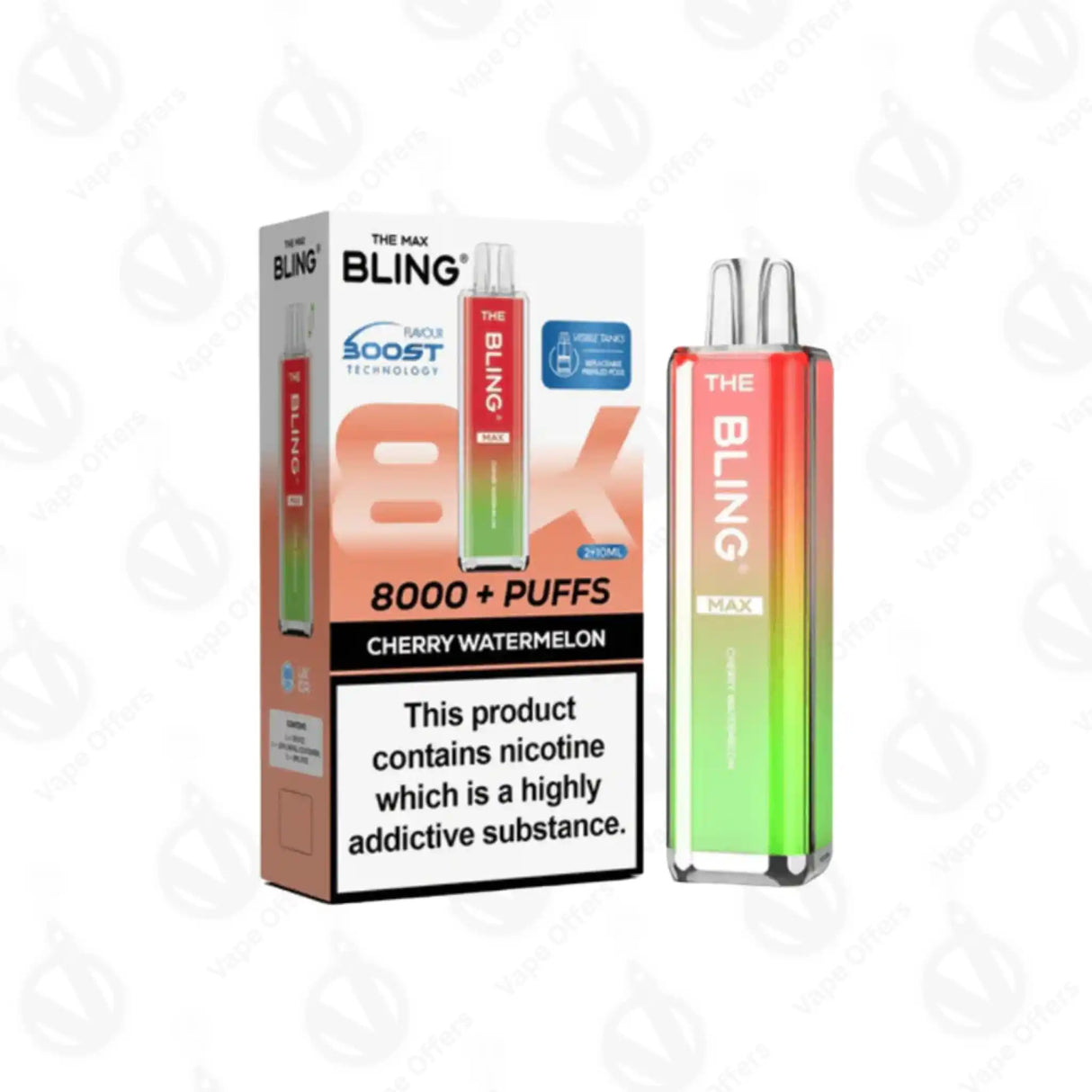 The Crystal Bling Max 8000 Cherry Watermelon Preffilled Pod Kit