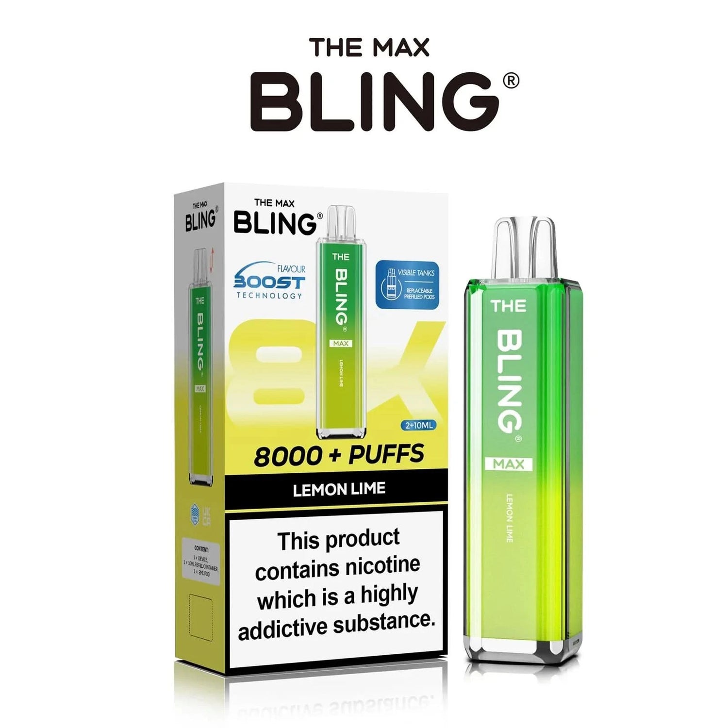 The Crystal Bling Max 8000 Preffilled Pod Kit Lemon Lime  
