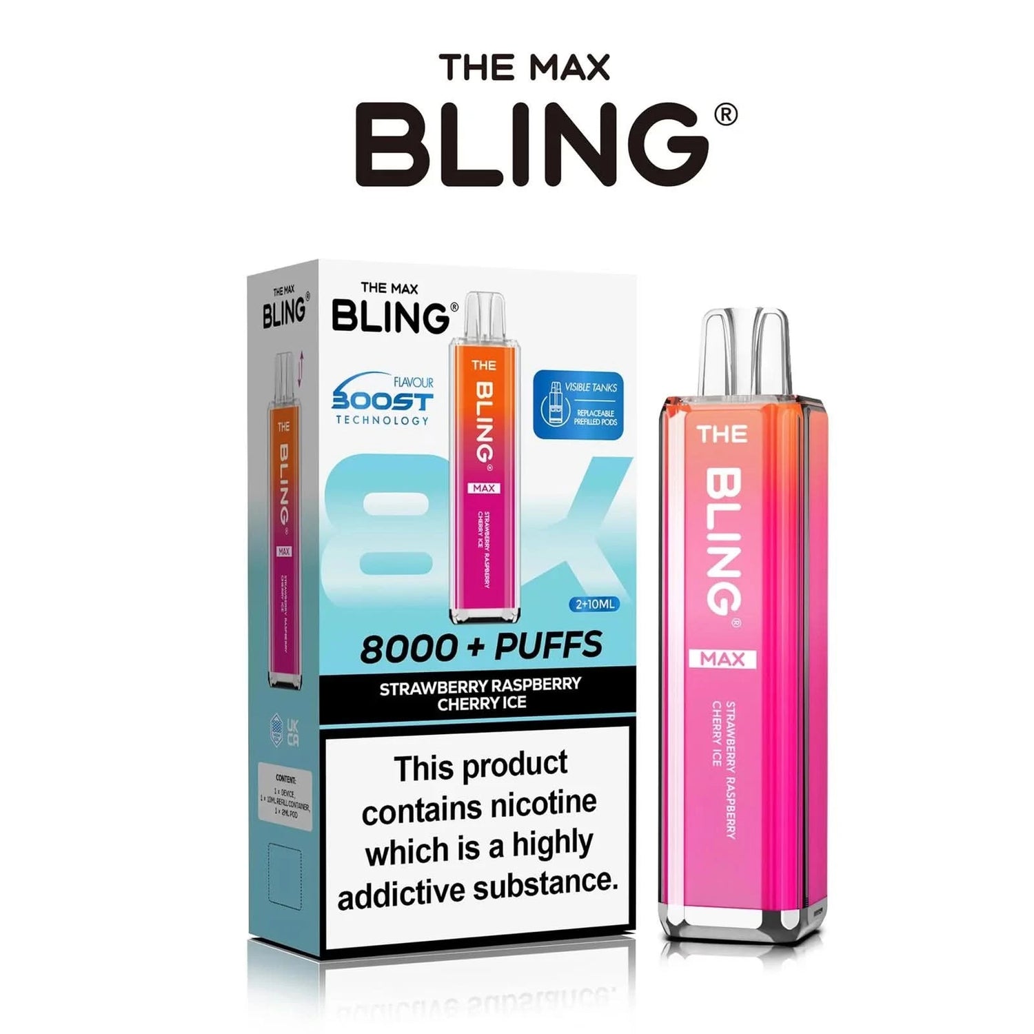 The Crystal Bling Max 8000 Preffilled Pod Kit Strawberry Raspberry Cherry Ice  