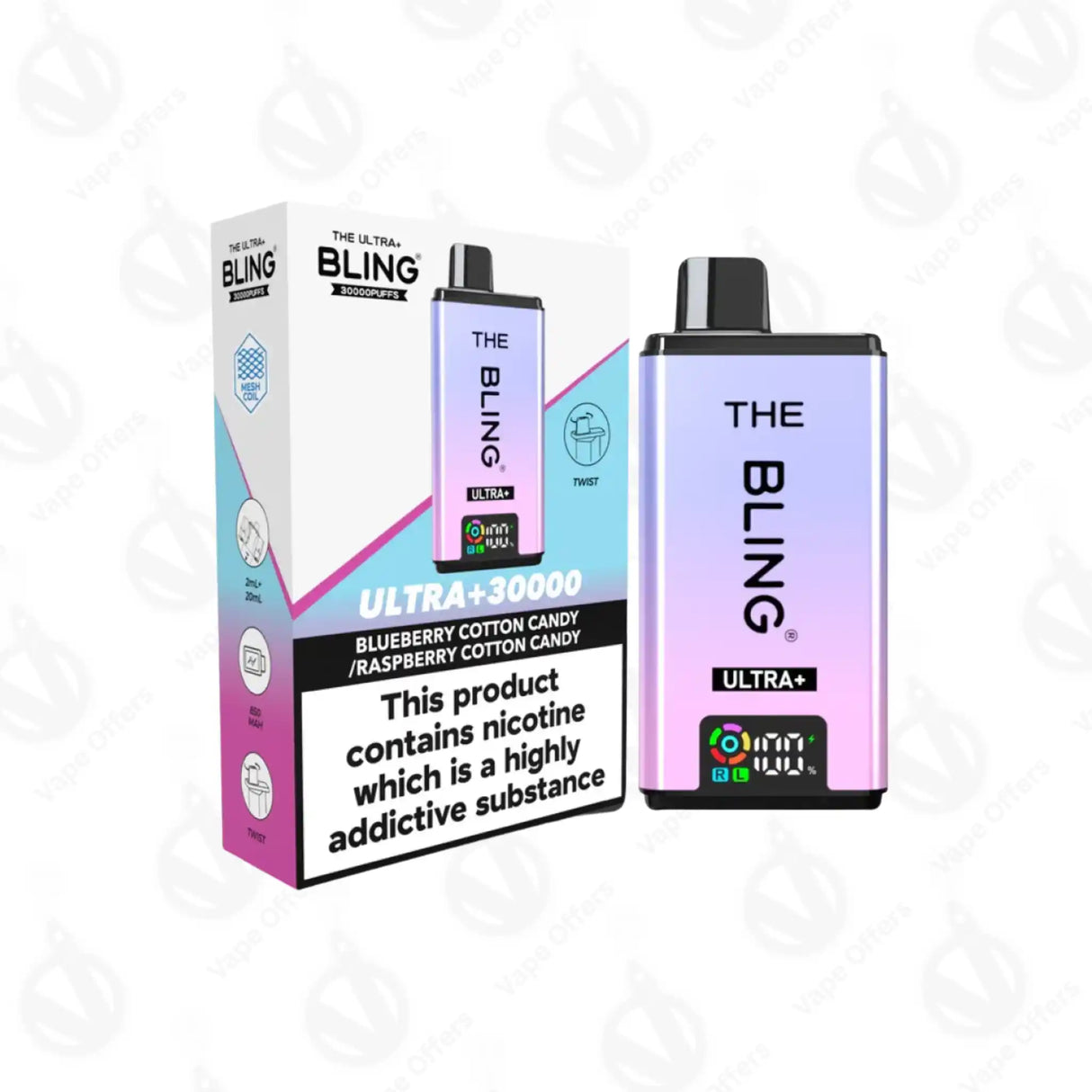 The Crystal Bling Ultra Plus 30k Blueberry Cotton Candy & Raspberry Cotton Candy Prefilled Vape Kit 