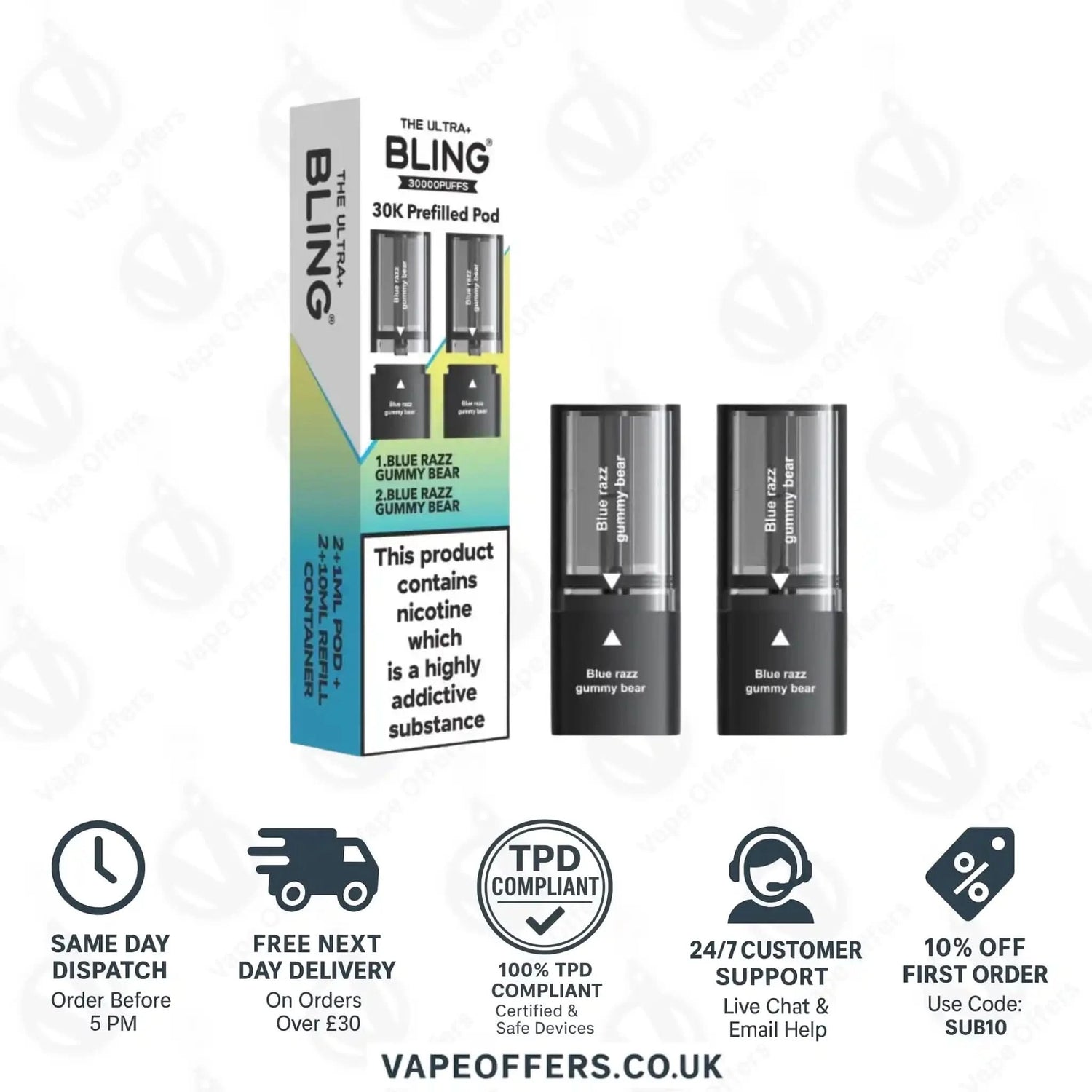 The Crystal Bling Ultra Plus 30k Prefilled Pods Blue Razz Gummy Bear 