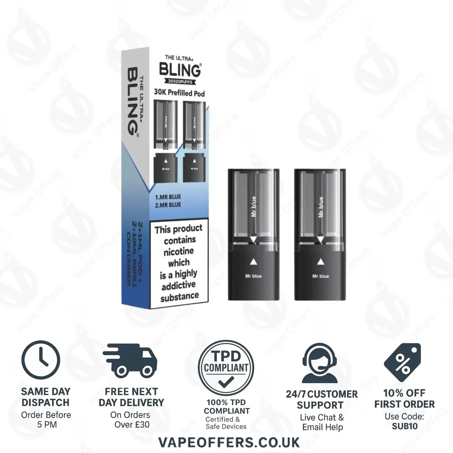 The Crystal Bling Ultra Plus 30k Prefilled Pods Mr Blue 