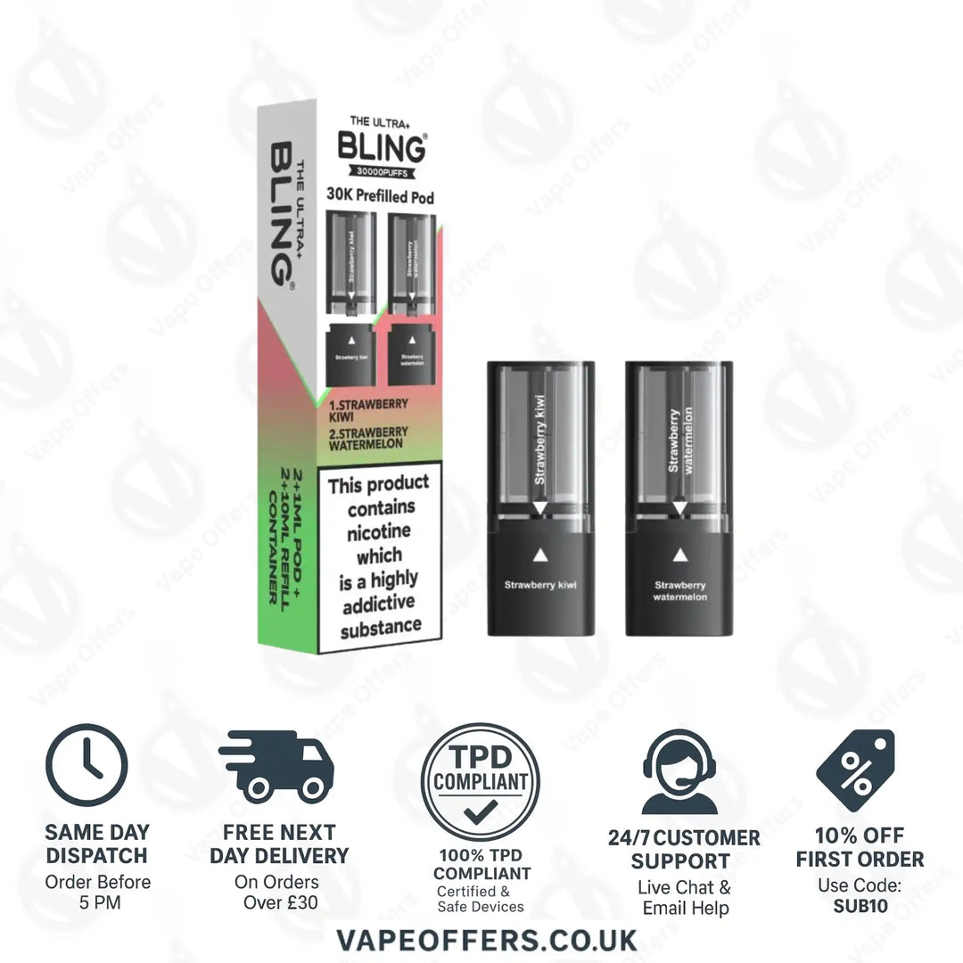 The Crystal Bling Ultra Plus 30k Prefilled Pods Strawberry Kiwi & Strawberry Watermelon
