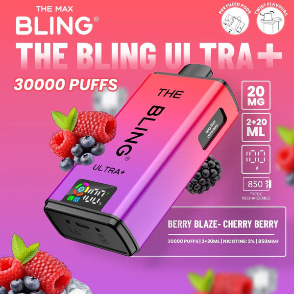 ⁠The Crystal Bling Ultra Plus 30k Prefilled Vape Kit - Berry Blaze / Cherry Berry 