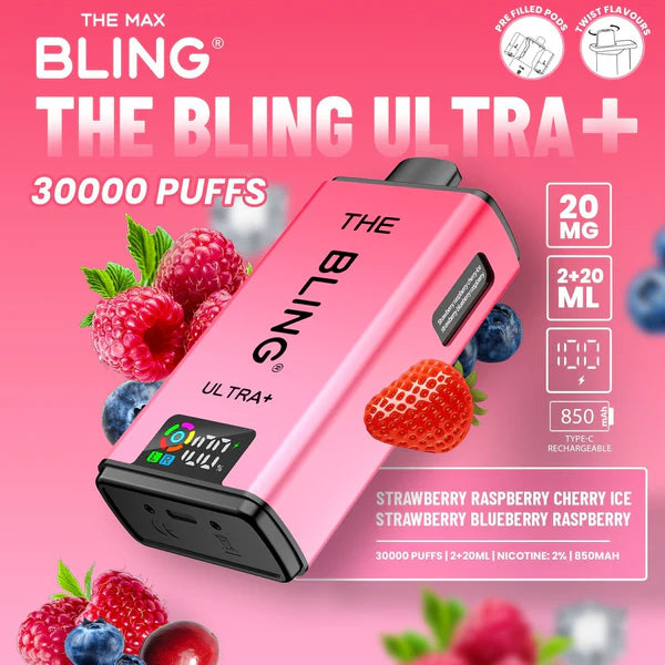 The Crystal Bling Ultra Plus 30k Prefilled Vape Kit - Strawberry Raspberry Cherry Ice / Strawberry Blueberry Raspberry