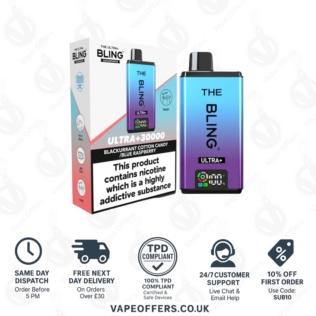 The Crystal Bling Ultra Plus 30k Prefilled Vape Kit Blackcurrant Cotton Candy & Blue Raspberry