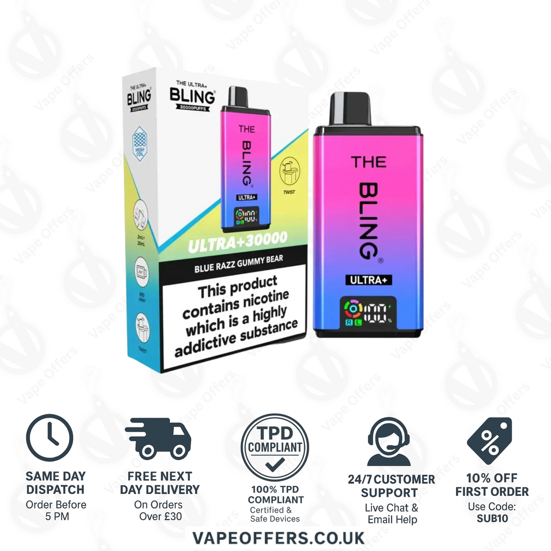 The Crystal Bling Ultra Plus 30k Prefilled Vape Kit Blue Razz Gummy Bear