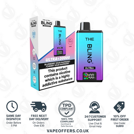 The Crystal Bling Ultra Plus 30k Prefilled Vape Kit Blueberry Sour Raspberry & Cherry Sour Raspberry