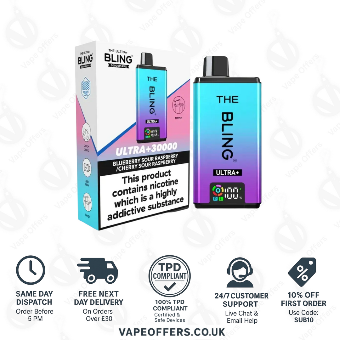The Crystal Bling Ultra Plus 30k Prefilled Vape Kit Blueberry Sour Raspberry & Cherry Sour Raspberry