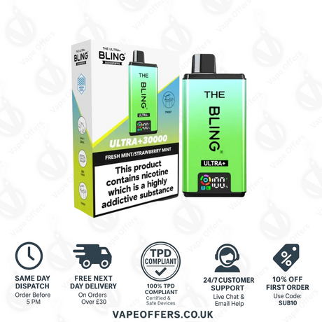 The Crystal Bling Ultra Plus 30k Prefilled Vape Kit Fresh Mint & Strawberry Mint