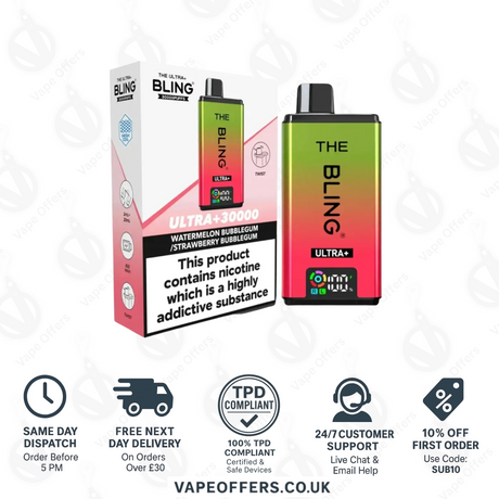 The Crystal Bling Ultra Plus 30k Prefilled Vape Kit Watermelon Bubblegum & Strawberry Bubblegum