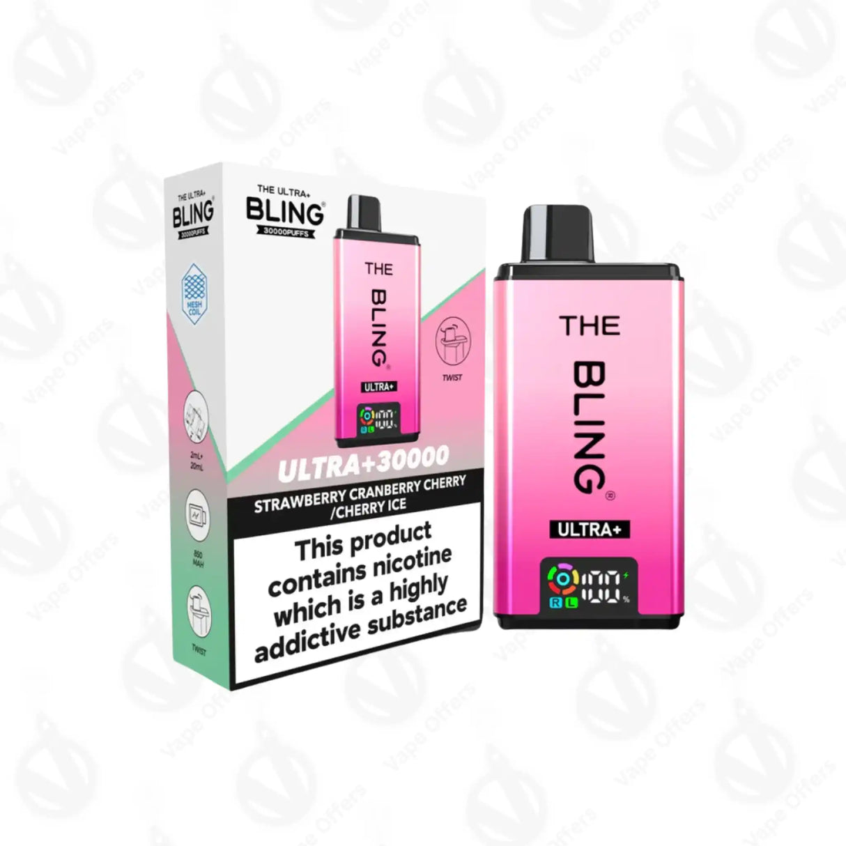 The Crystal Bling Ultra Plus 30k Strawberry Cranberry Cherry & Cherry Ice Prefilled Vape Kit 