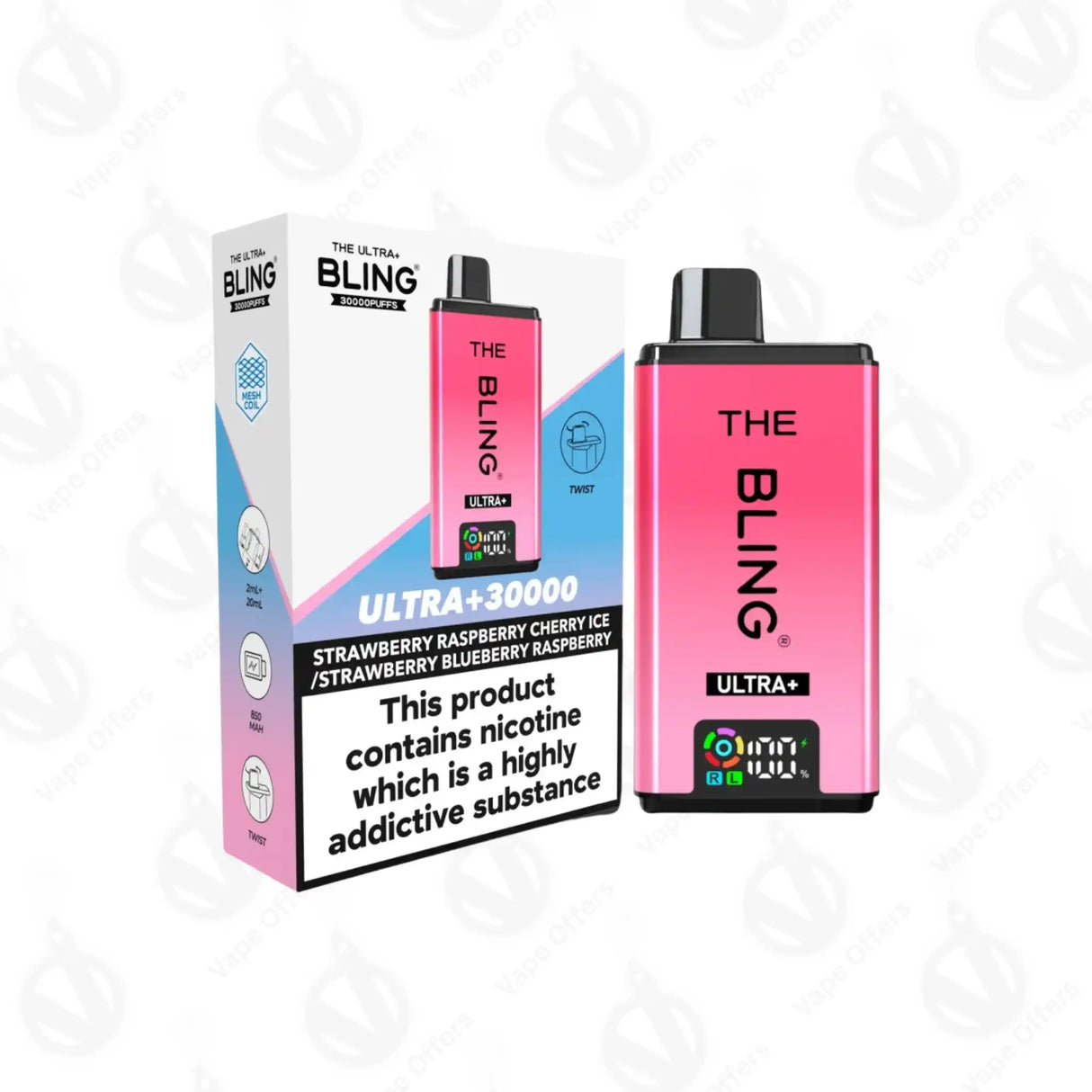The Crystal Bling Ultra Plus 30k Strawberry Raspberry Cherry Ice & Strawberry Blueberry Raspberry Prefilled Vape Kit 