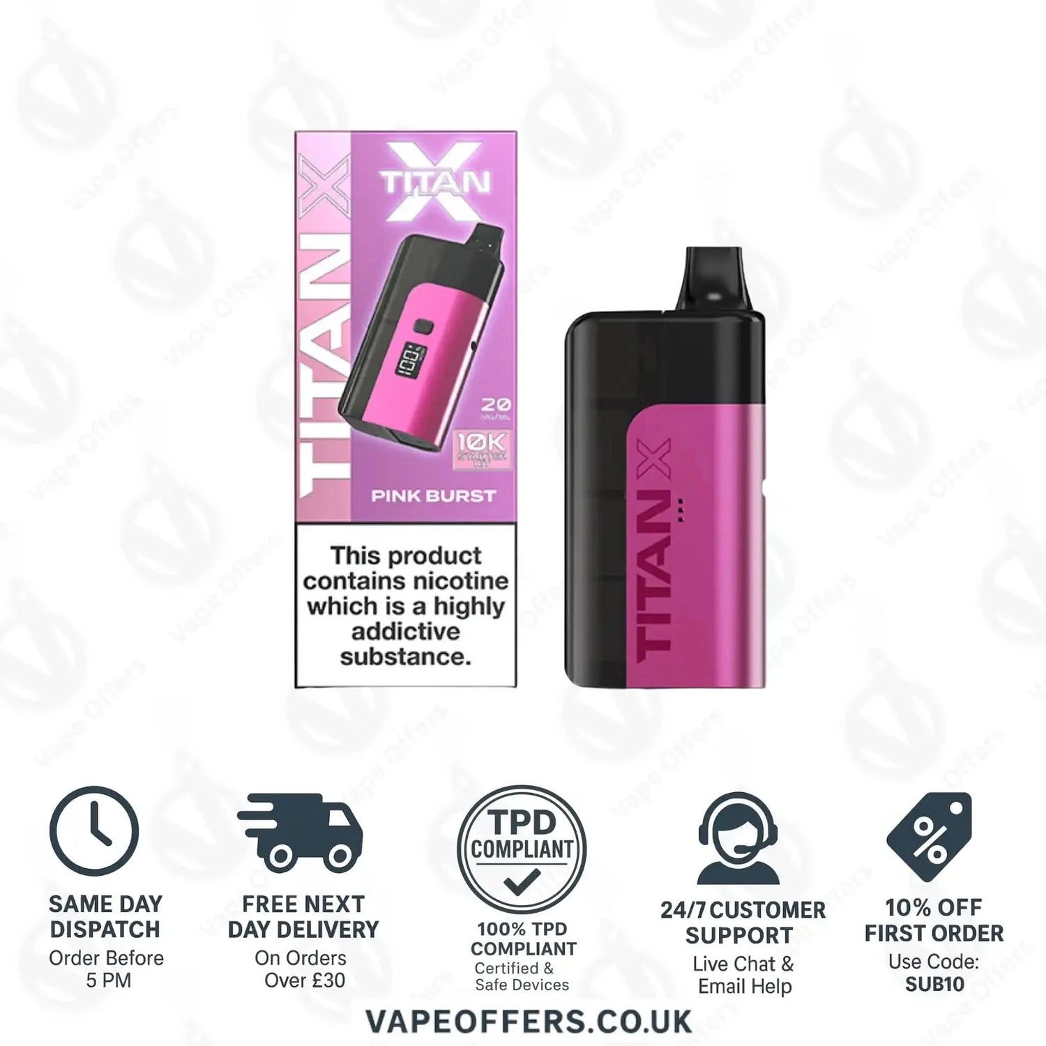 Titan X 10K Puffs Prefilled Pod Kit Pink Burst 