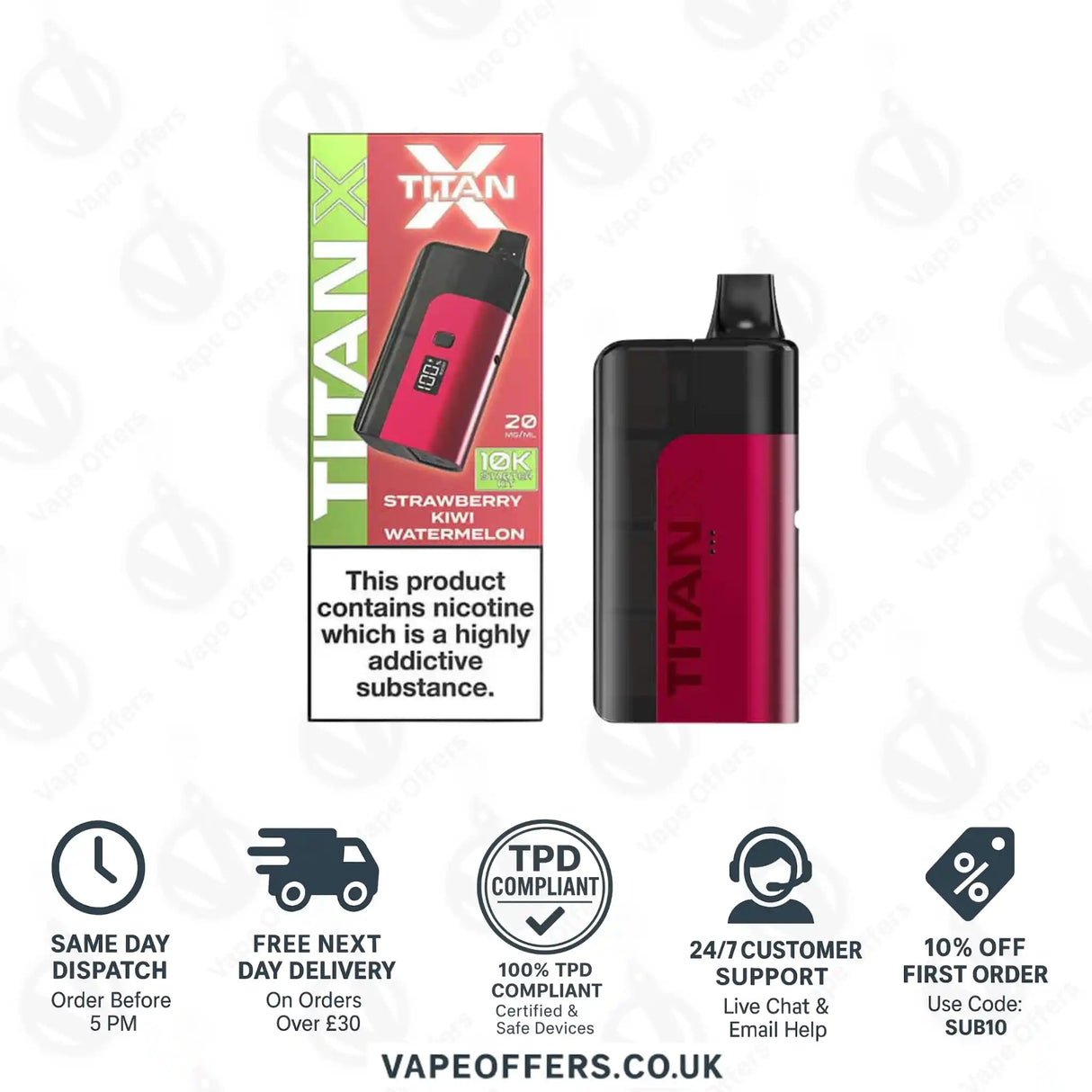 Titan X 10K Puffs Prefilled Pod Kit Strawberry Kiwi Watermelon