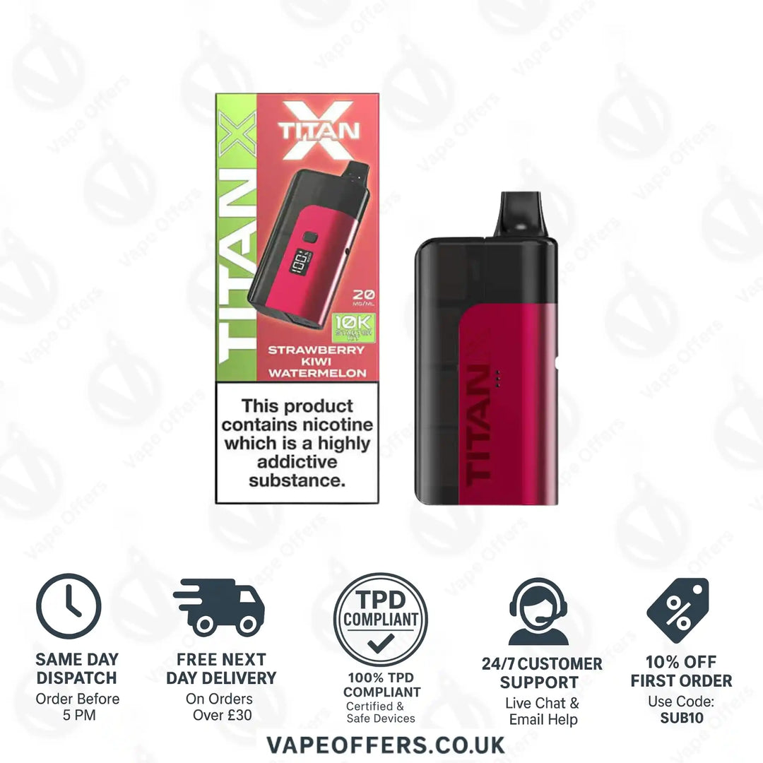 Titan X 10K Puffs Prefilled Pod Kit Strawberry Kiwi Watermelon