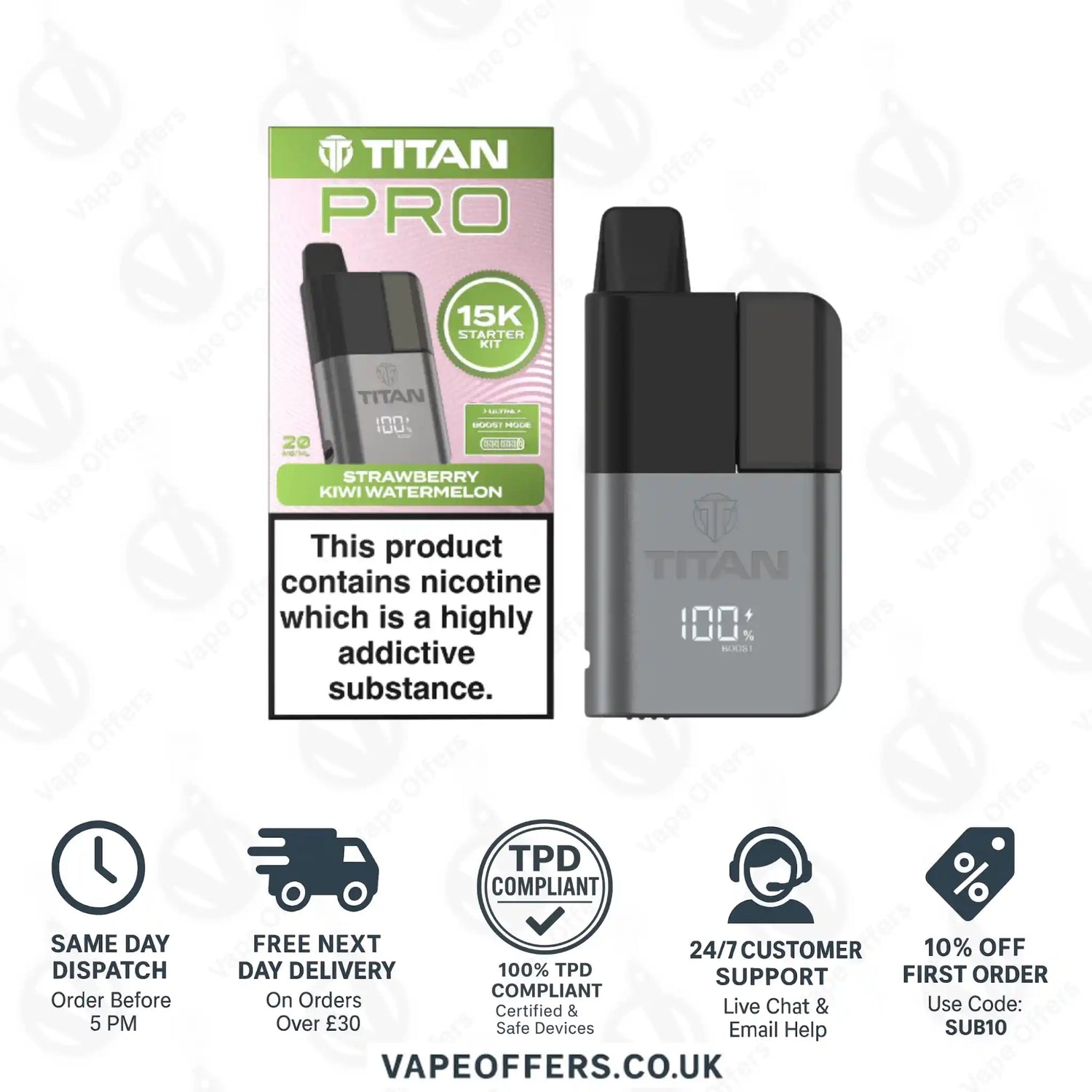 Titan Pro 15K Strawberry Kiwi Watermelon Prefilled Pod Kit 