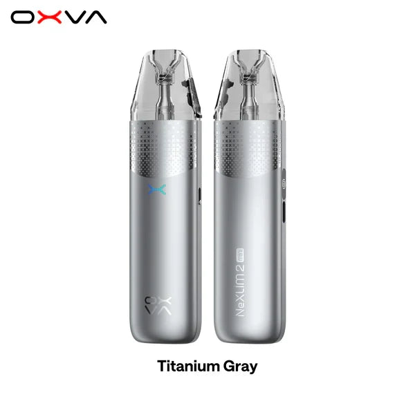 OXVA NeXLIM 2 Mini pod kit in titanium gray, front and back