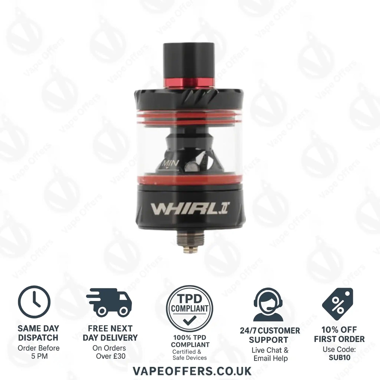 Uwell Whirl II 2 Sub-Ohm Black and Red Tank 