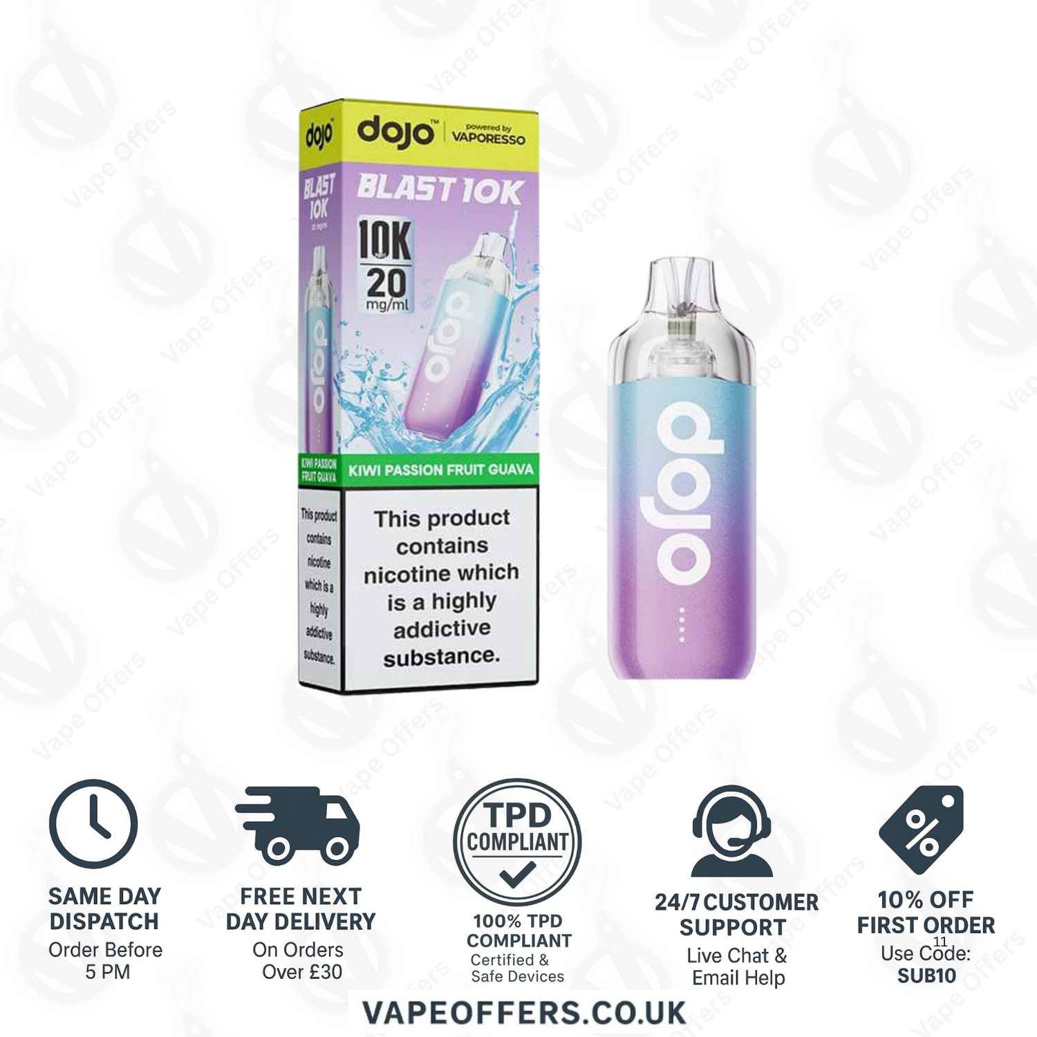 Vaporesso DOJO Blast 10K Prefilled Pod Vape Kit Kiwi Passion Fruit Guava 