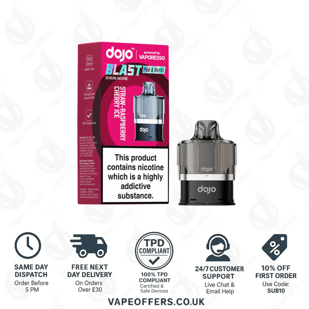 Vaporesso DOJO Blast 6000 Prefilled Pod Straw-Raspberry Cherry Ice