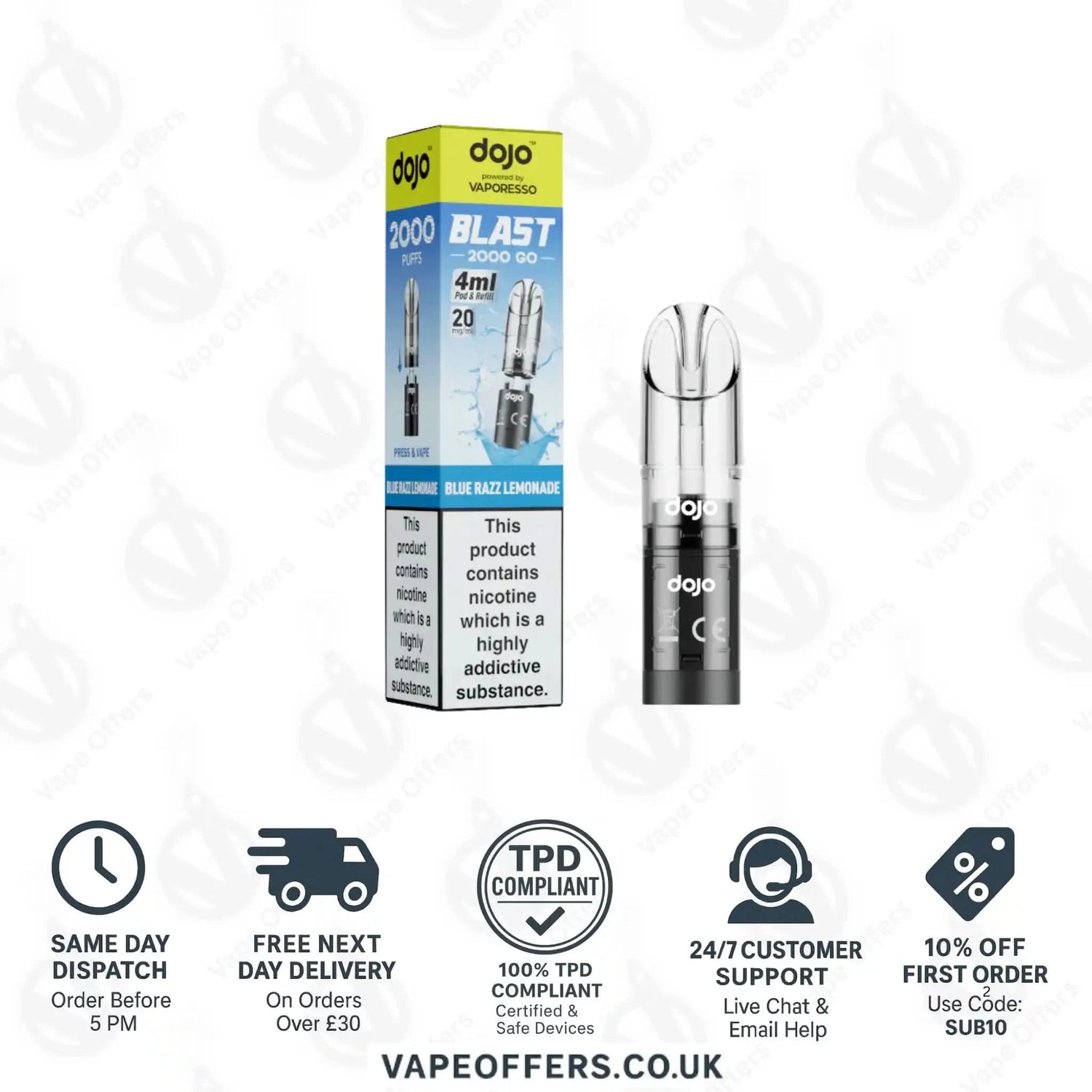 Vaporesso Dojo Blast 2K Go Prefilled Pod Blue Razz Lemonade 