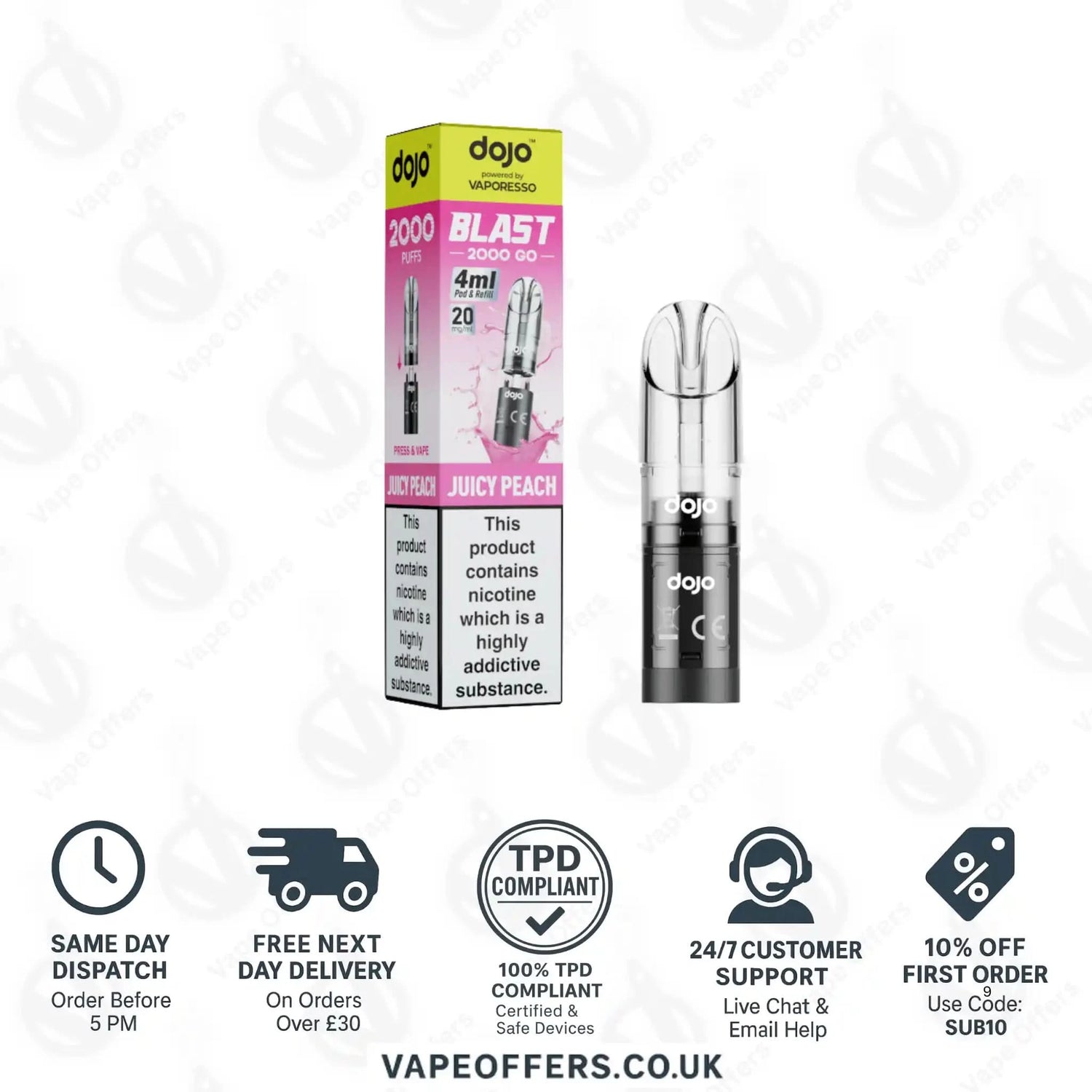 Vaporesso Dojo Blast 2K Go Prefilled Pod Juicy Peach 