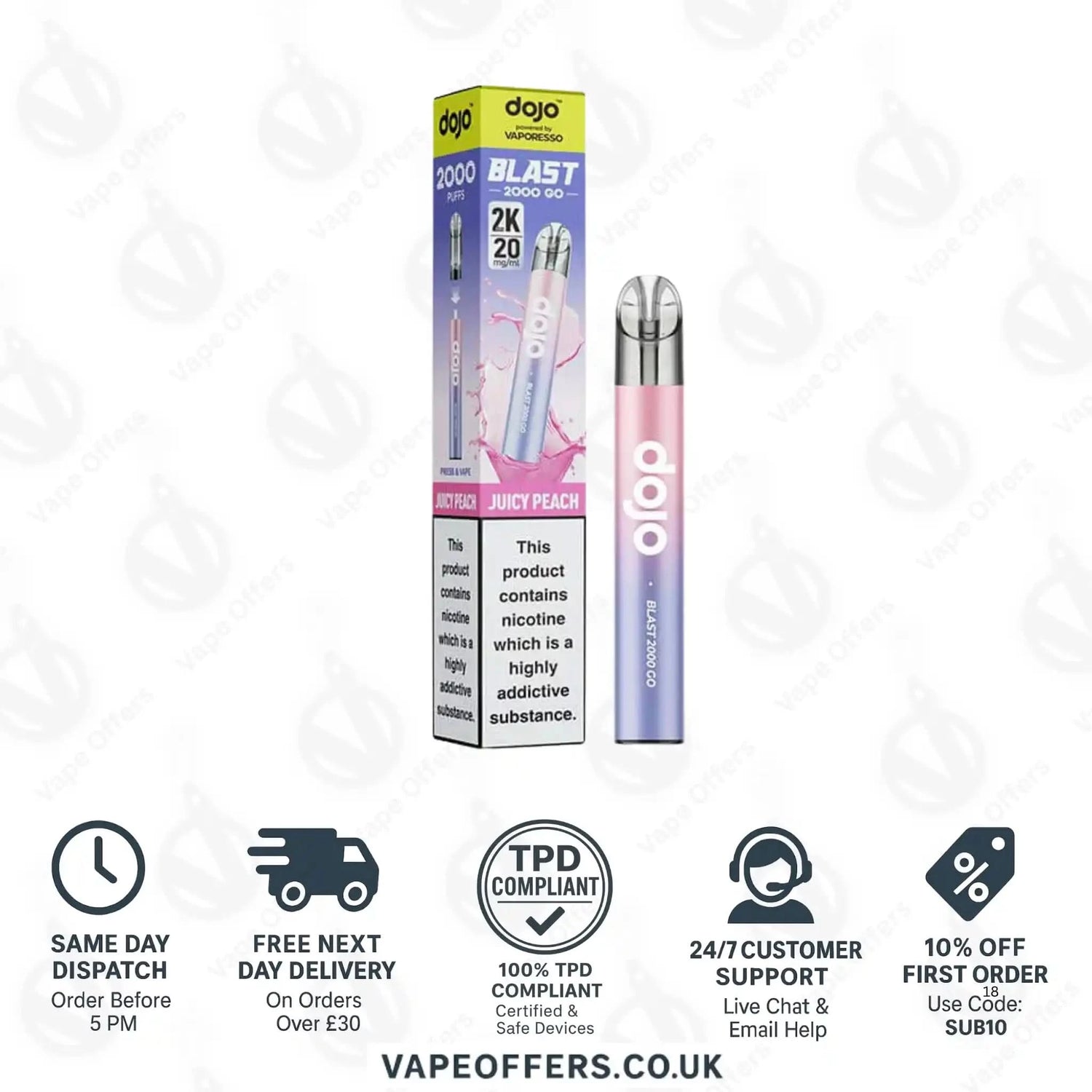 Vaporesso Dojo Blast 2K Go Prefilled Pod Kit Juicy Peach 