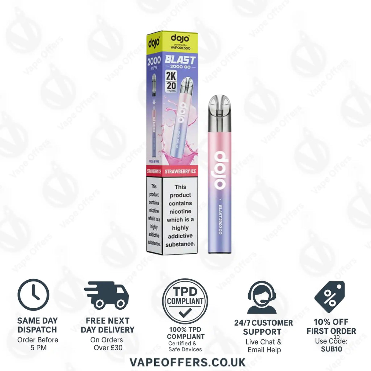 Vaporesso Dojo Blast 2K Go Prefilled Pod Kit Strawberry Ice