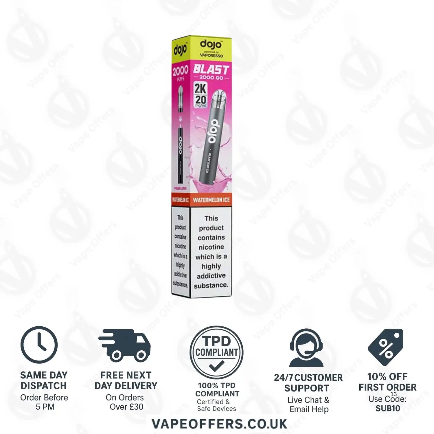 Vaporesso Dojo Blast 2K Go Prefilled Pod Kit Watermelon Ice 