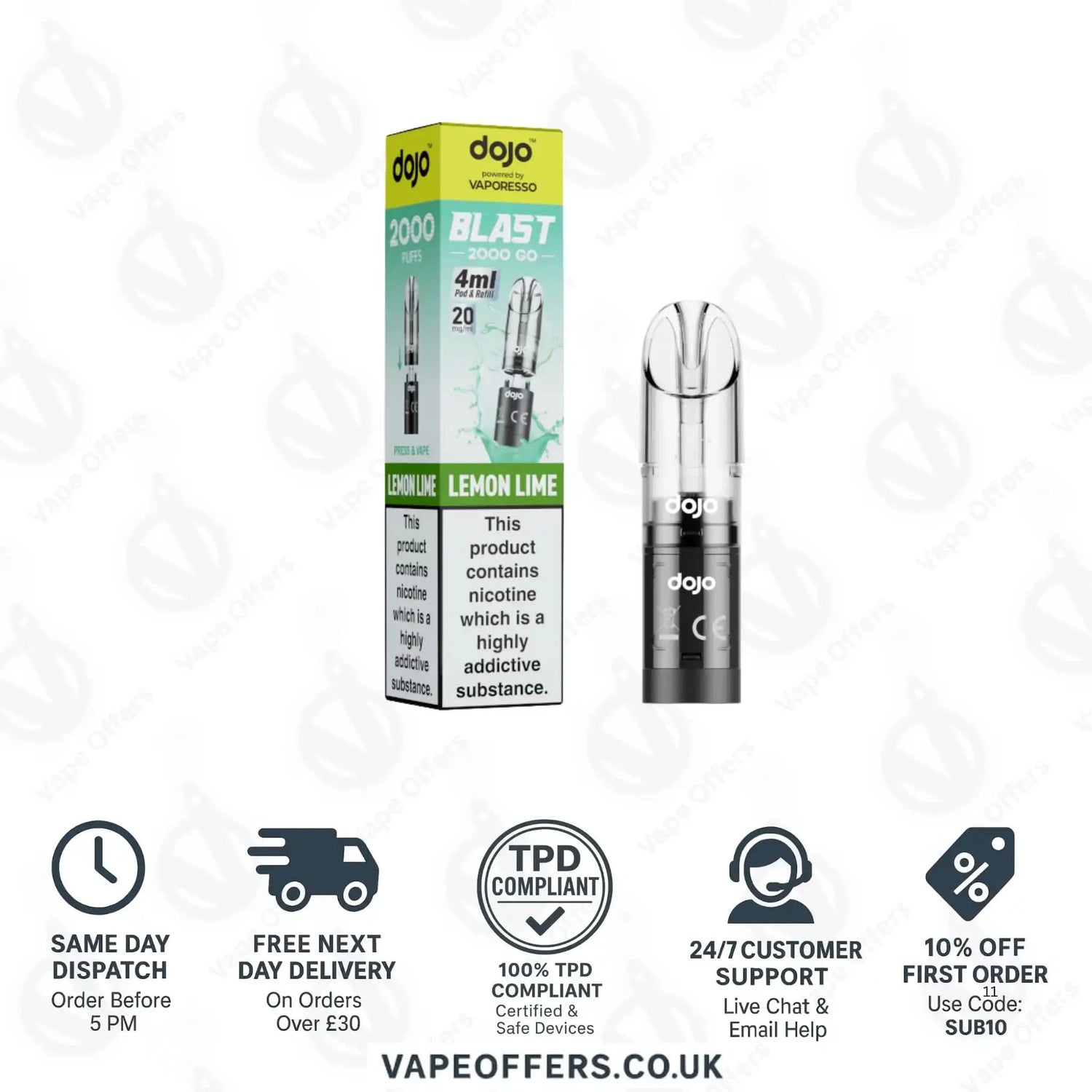 Vaporesso Dojo Blast 2K Go Prefilled Pod Lemon lime 