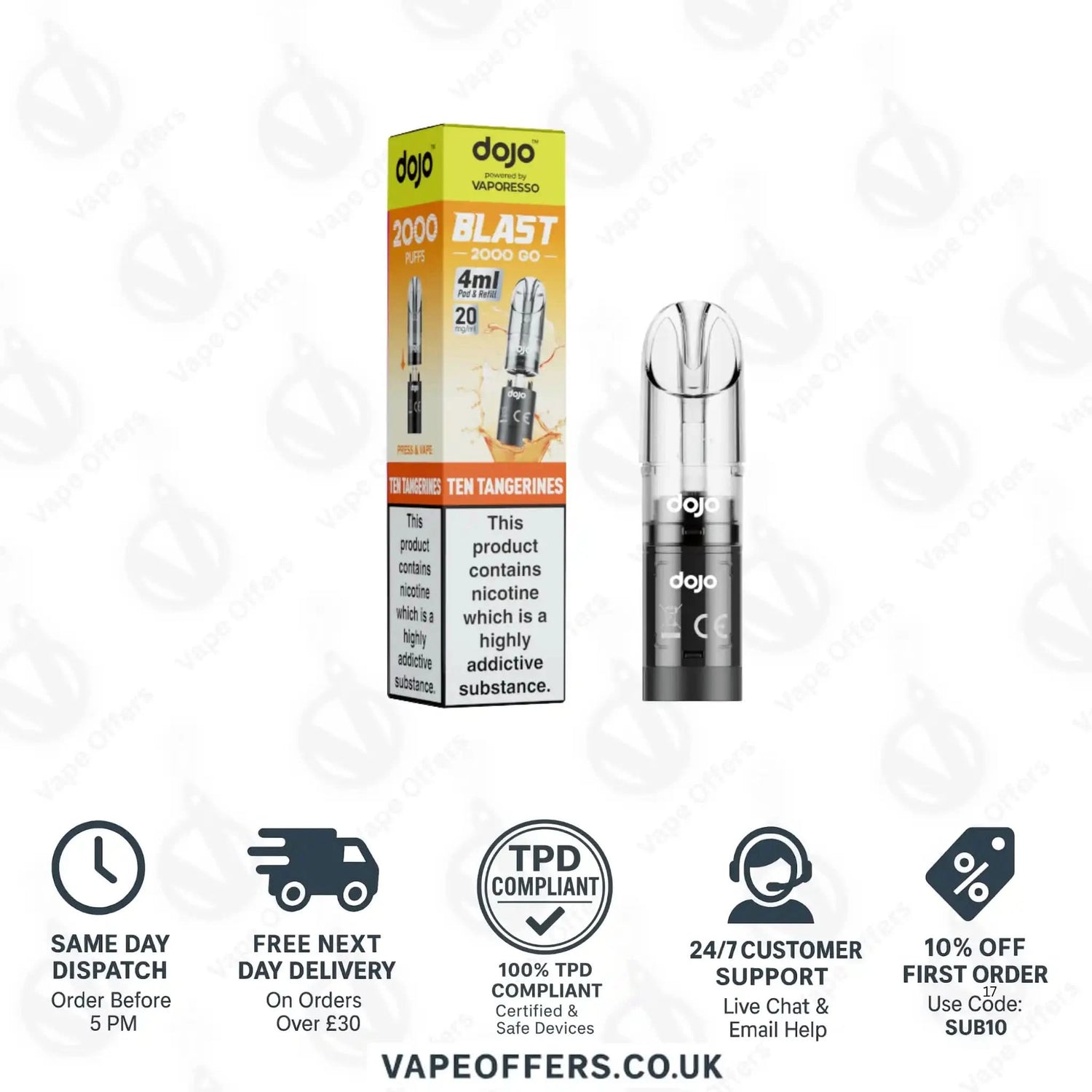 Vaporesso Dojo Blast 2K Go Prefilled Pod Ten Tangerines 