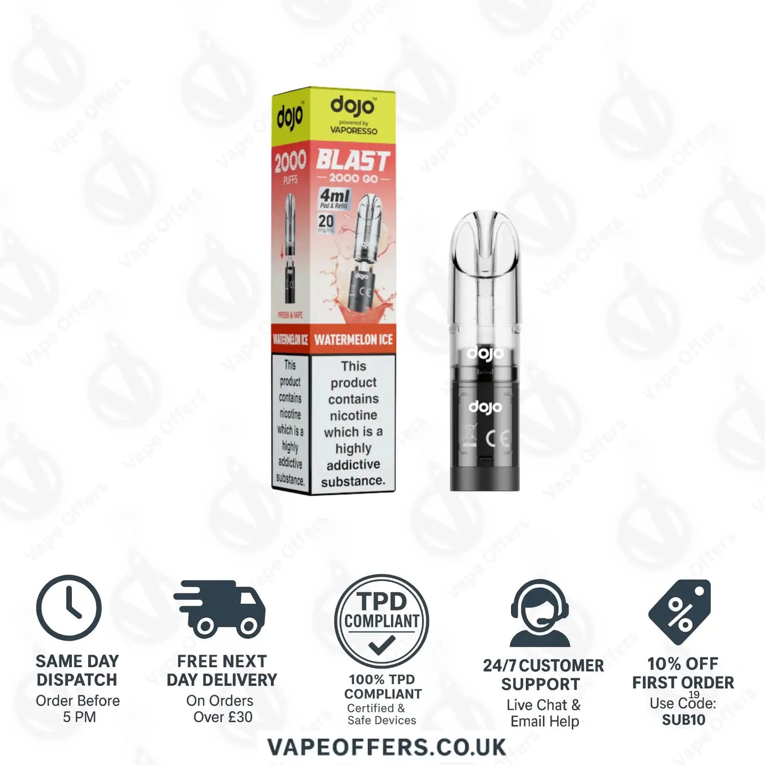 Vaporesso Dojo Blast 2K Go Prefilled Pod Watermelon Ice 