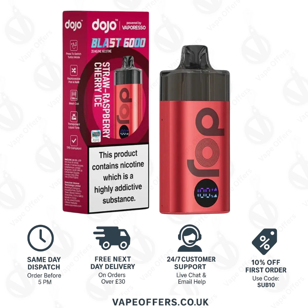 Vaporesso Dojo Blast 6000 Puffs Prefilled Pod Vape Kit - Straw-raspberry cherry ice
