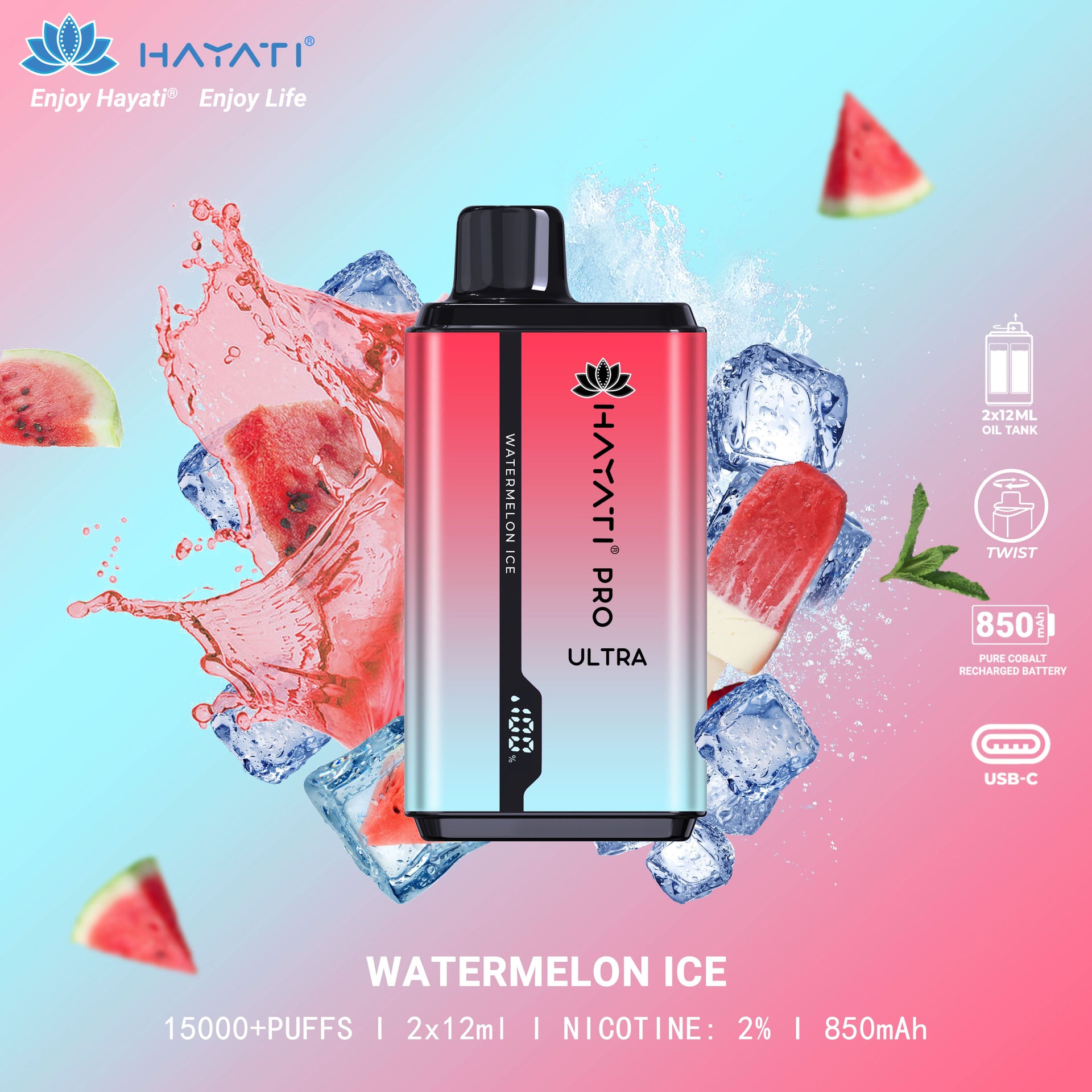 Watermelon Ice Hayati Pro Ultra 15000 Puffs Vape Watermelon Ice Hayati Pro Ultra 15000 Puffs Vape