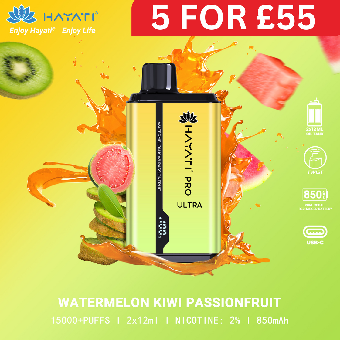 Watermelon Kiwi Passionfruit - Hayati Pro Ultra 15000 Puffs